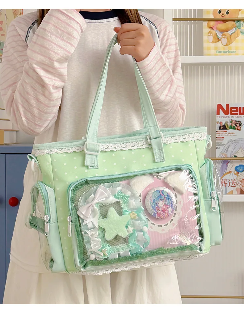 Neue Kawaii Leichte Umhängetasche Anime Transparente Ita-Tasche Damen Schulter-Crossbody-Tasche Modische Polka-Dot-Schleifen-Tragetasche – Detail 34