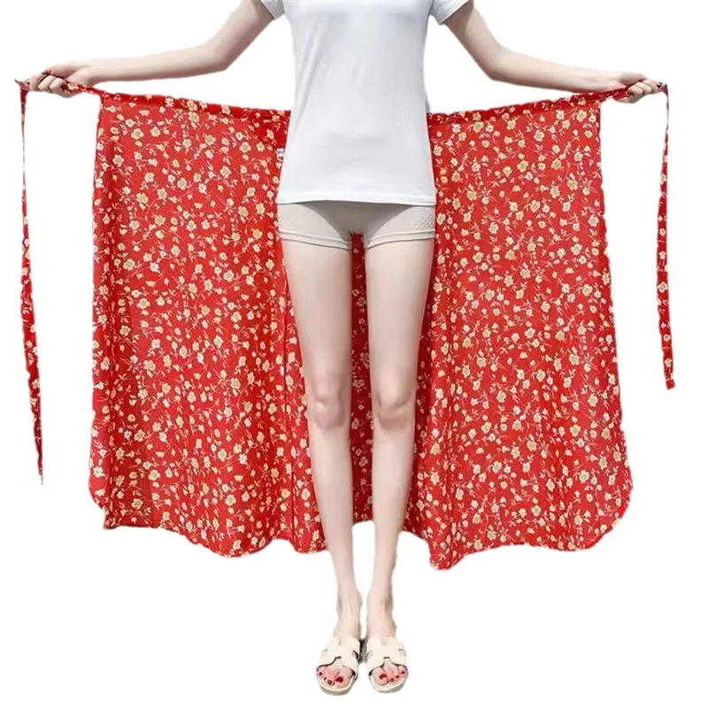 Summer High Waist A-Line Midi Skirt White Polka Dot Beach Wrap Sunscreen Fairy T Skirts for Women
