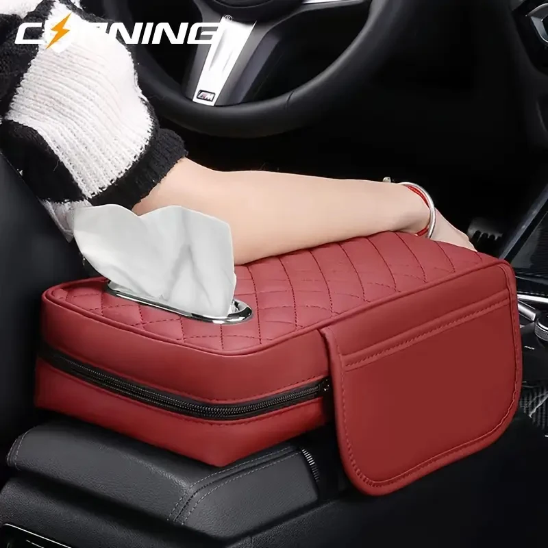 7.5CM Thicken Center Console Box Protector Cover Car Arm Rest Cushion Armrest Elbow Support Storage Bag Tissue Holder Integrated