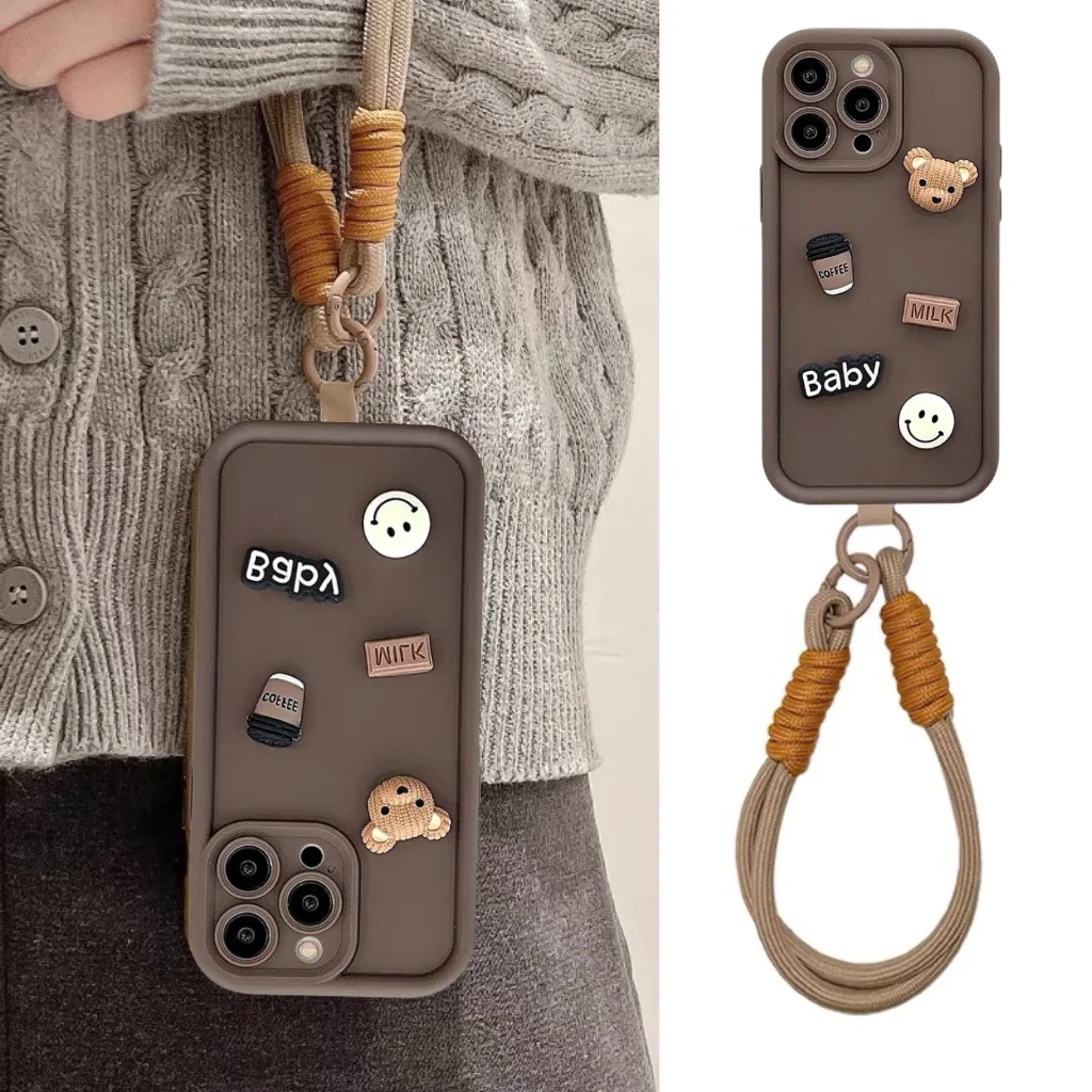 DIY Coffe Bear With Hand Strap Silicone Phone Case For Motorola G53 G34 G24Power G22 G14 G10 G20 G30 G04 E13 Shockproof Cover