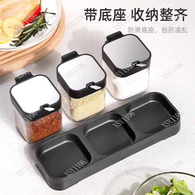 Glass Spice Jar Set Airtight Moisture-Proof Kitchen Storage Bottles for Salt & Seasoning