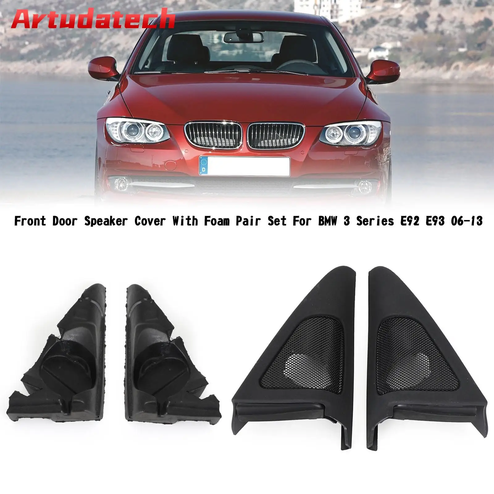 Artudatech Front Door Speaker Cover With Foam Pair Set For BMW 3 Series E92 E93 2006-2013