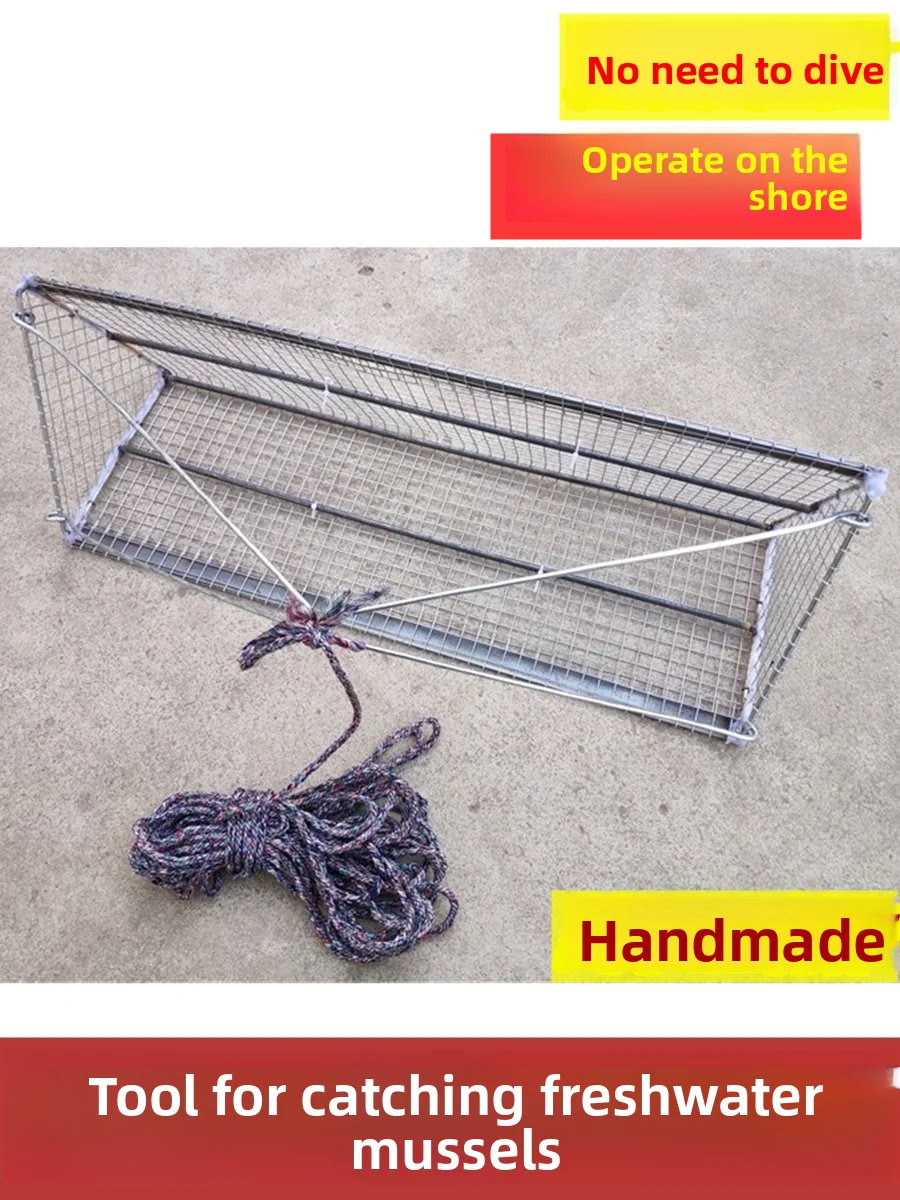 fishing-net-tool-welded-frame-collecting-device-river-mollusk-harvesting-gear-long-handle-triangular-net-for-camping