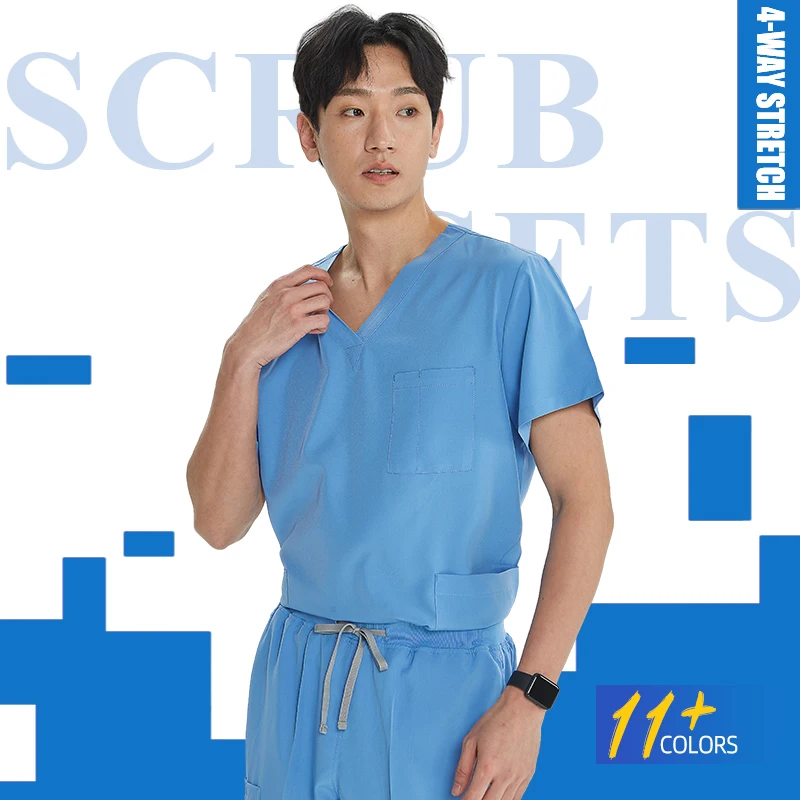 Ceil Blue Unisex Medical Uniforms 3 Pokects Top Jogger Pant Scrubs Operating Room Nursing Set Clinic Surgery Workwear Soft S21