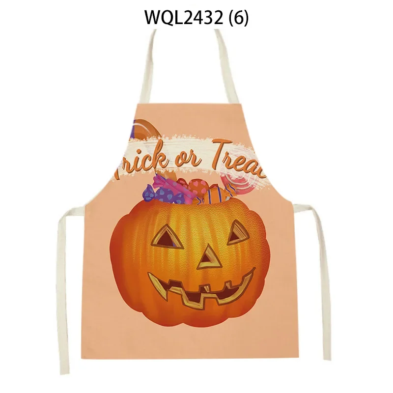 Halloween Cartoon Pumpkin Apron Kitchen Cooking Antifouling Apron Adult Kids Funny Bib Home Baking Tools Linen Apron Chef Apron