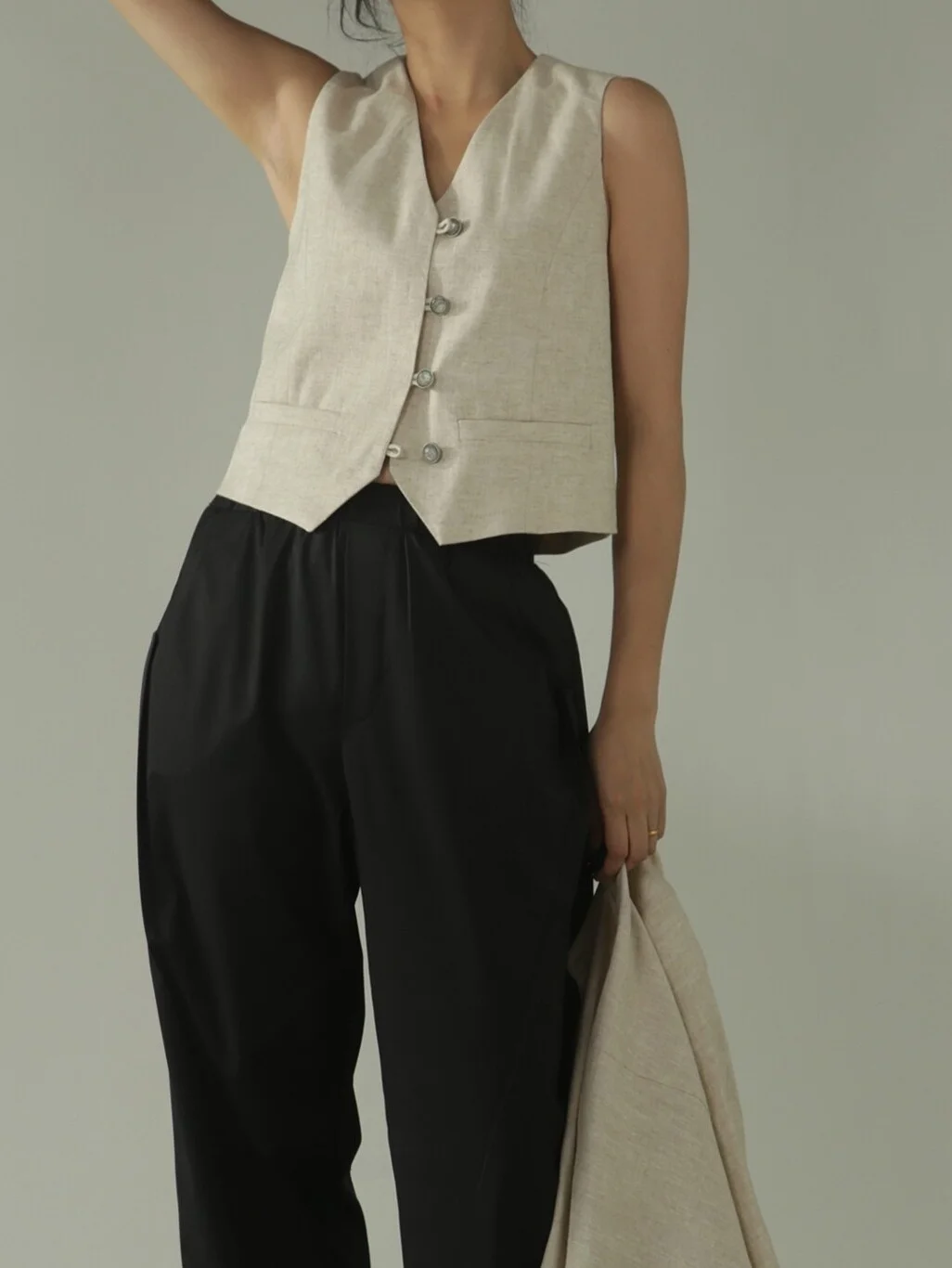 

Универсальный летний жилет из конопли для женщин, серия Old Money Sle L, для повседневной носки, из хлопка и полиэстера, с подкладкой, V-образный вырез, средней длины