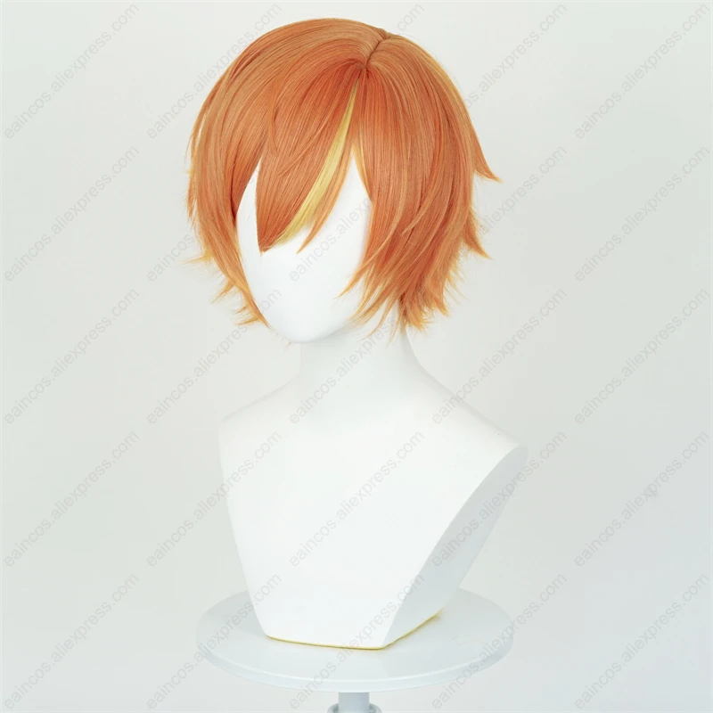 Anime Akito Shinonome Cosplay Pruik 30Cm Oranje Korte Pruiken Hittebestendig Synthetisch Haar