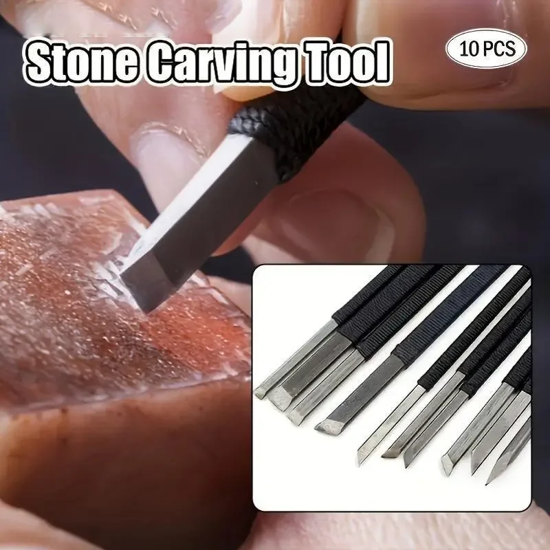 Imagem -02 - High-carbon Steel Stone Carving Knife Gravura Faca Cinzel de Pedra Wood Carving Tools Grupo Woodworking Tools Escultura 10 Pcs