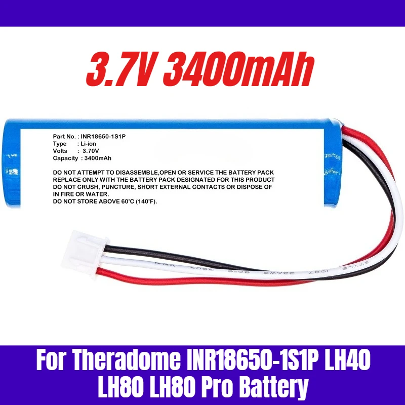 

3.7V 3400mAh for Theradome INR18650-1S1P LH40 LH80 LH80 Pro Battery
