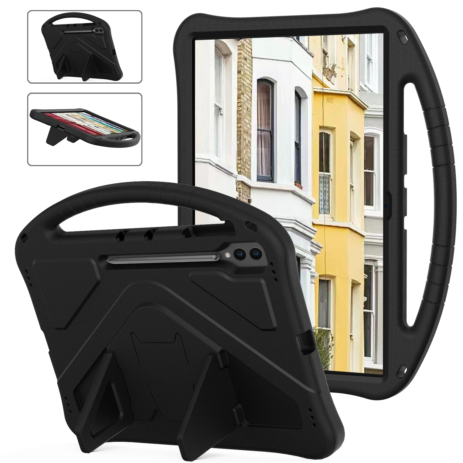 Shockproof Cover for Samsung Galaxy Tab S9 Ultra / S8 Ultra , Handle Kickstand Protective EVA Tablet Case - Black