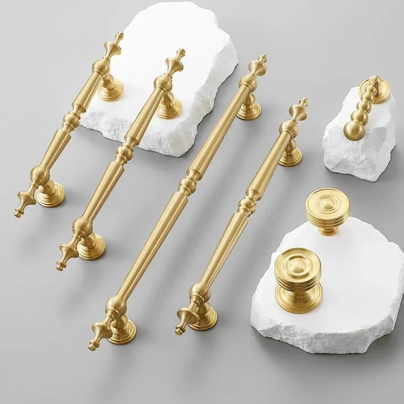 Kupferne Schubladenknöpfe für Küche, Kleiderschrank, Schlafzimmer, Luxuriöse Französische Massivmessing-Möbelgriffe, Retro-Gold Schranktürknöpfe – Detail 17