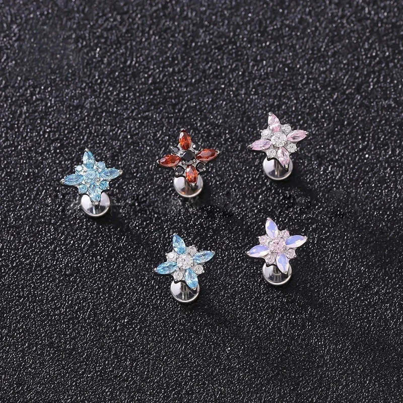 ASTM F136 Titan Kreuz Eisblumen Lippenpiercing Ringe 16G Zirkonia Labret Helix Tragus Knorpel Nasenpiercing Schmuck – Detail 6