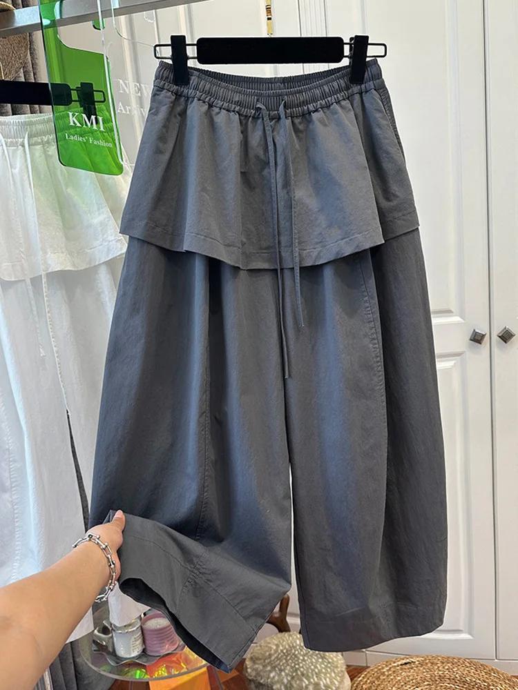 

High Waist Patchwork Casual Pants Pure Color Bicolor Hem Women's plus Size Summer New Style Knife Pants Ladies Trousers