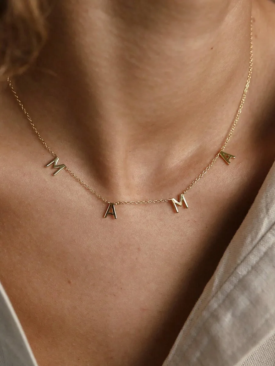 1 pieza de exquisito collar, pulsera y tobillera minimalistas con colgante de la letra MAMA para mujer, cadena de clavícula de acero inoxidable, a la moda.