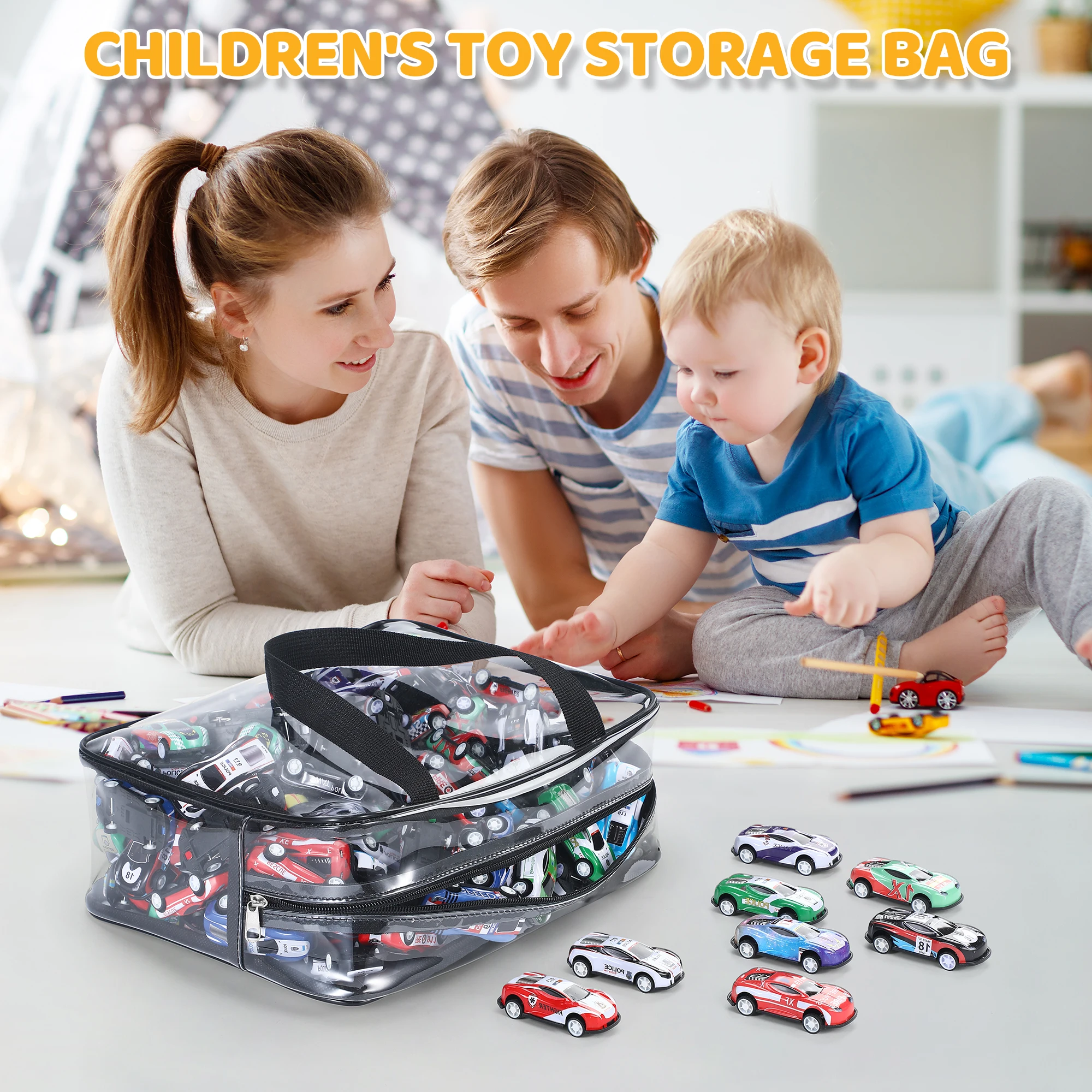 6Pcs Toys Storage Bag Reusable Clear PVC Bags For Books Building Blocks Organizer Portable Travel Waterproof and Dustproof