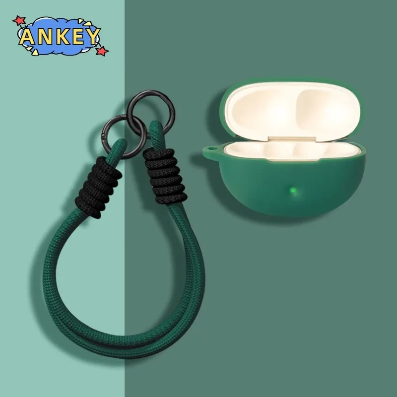 for QCY Crossky C50 Case Silicone Protective Earbuds Cover Nylon Lanyard Soft Shell