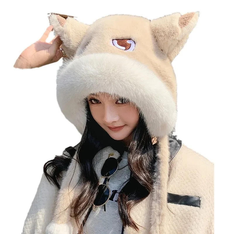 

Hooded Scarf for Women Winter Warm Faux Fur Scarf Hat Gloves Combo with Cute Fox Ear