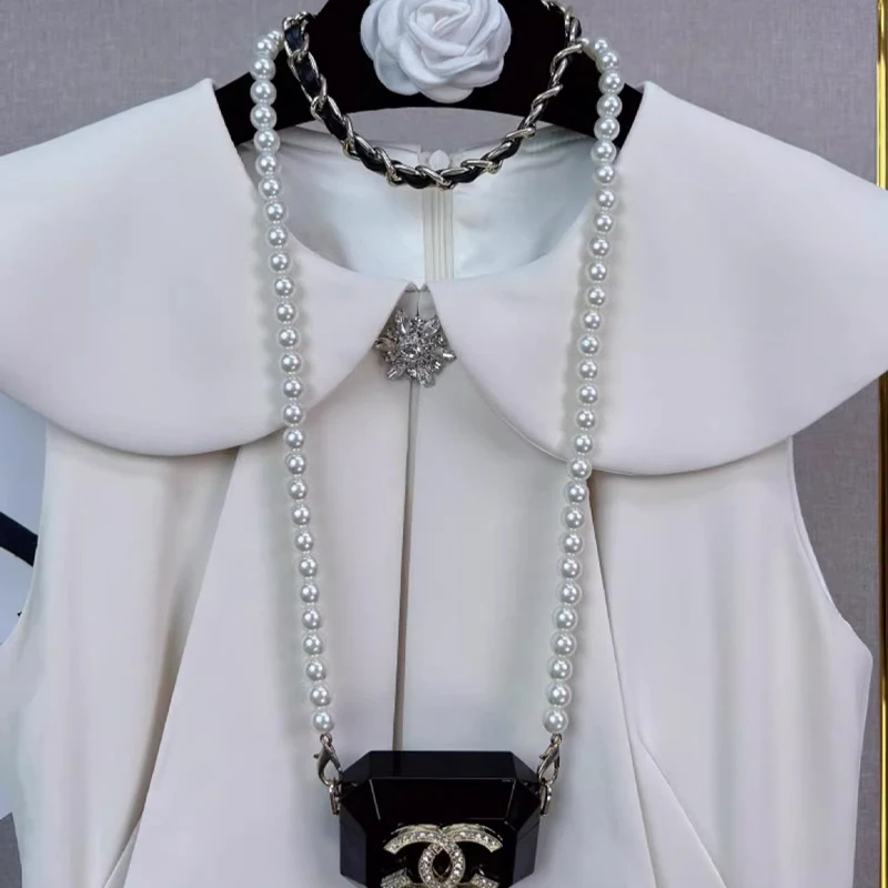 Ele Lady Sle Doll Kraag Dr Chic Fraance Aosphere Wit Maanlicht Pop Kraag Dr voor Dames Zomerseizoen