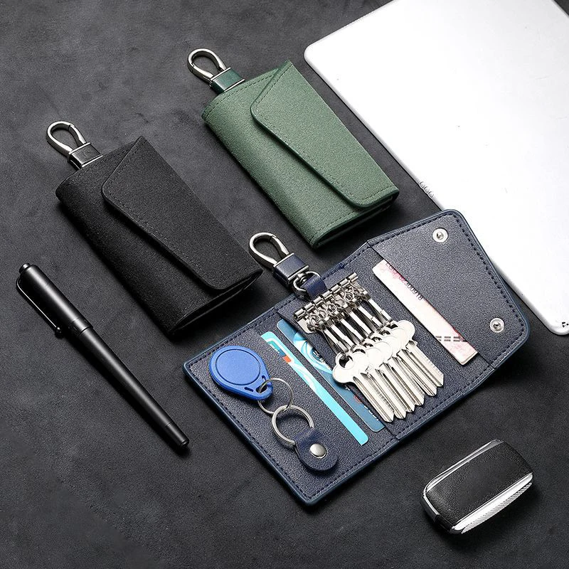Classy Leather Keyring Purse Men Women Key Storage Case Motor Key Bag Smooth Janitor Key Pouch Gift Tiny Cash Card Bag