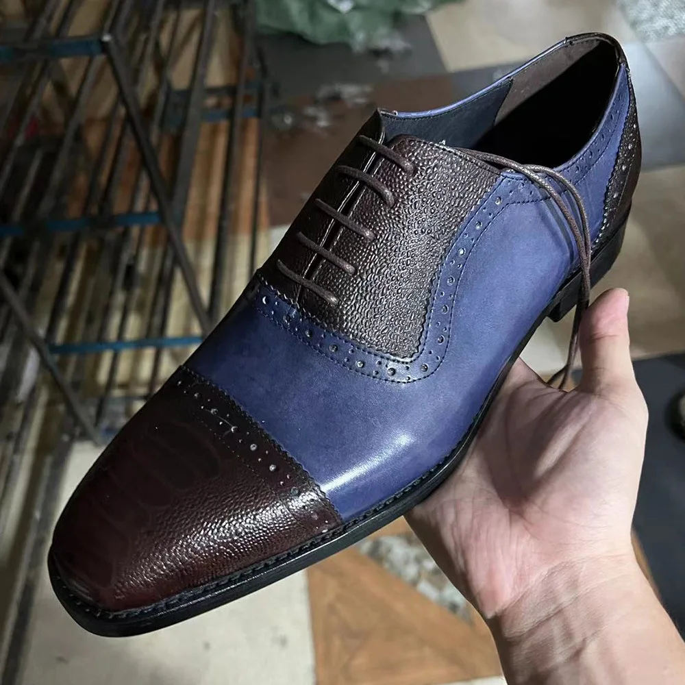 

Модные мужские оксфорды с цветовыми блоками, деловые классические туфли из натуральной кожи, высококачественные туфли ручной работы, мужские офисные броги.