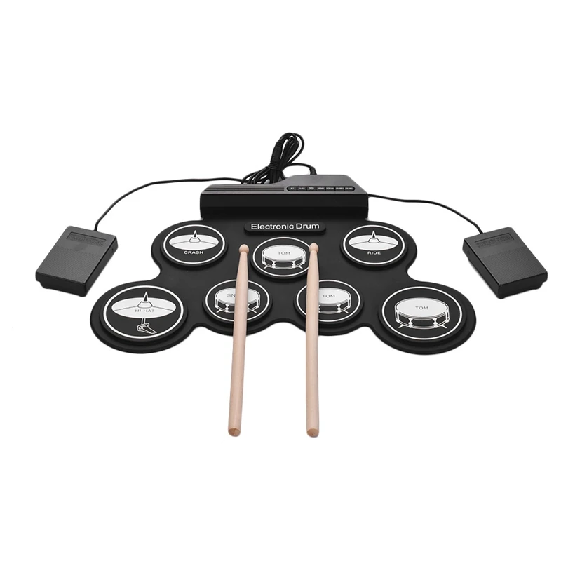 

7 Pads Electric Drum Set ,Portable Roll Up Drum Practice Pad Drum Kit With Drum Pedals Drum Sticks, Gift For Kids Adults