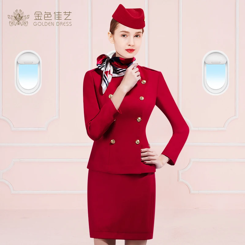 

Gold Class Uniform Set Long Sleeve Aviation Student Uniform Hotel Beauty Front Desk Professional Spring Summer Outfit