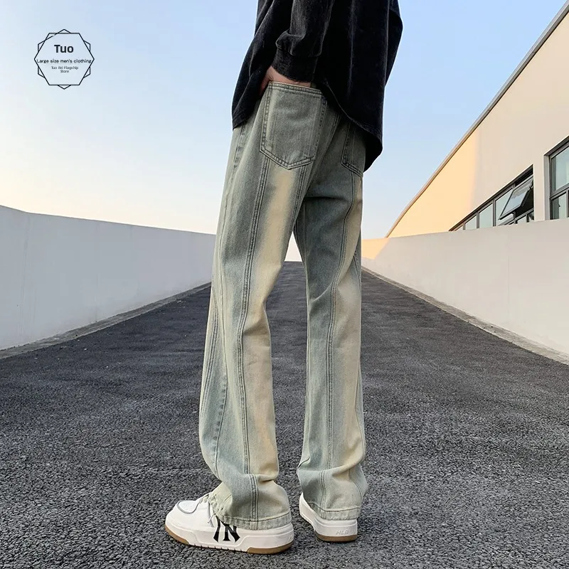 

Trendy Yellow Mud Color Men's Jeans High Street Straight Leg Workwear Pants Waed Vintage American Sle Youth Autumn Cotton...