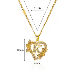 Zircão Initial Heart Pendant Necklaces for Women, Stainless Steel Letter Necklaces, Flower Jewelry, Gifts Best Friend, 2024 10 Main Sales Steel Pendant - №7