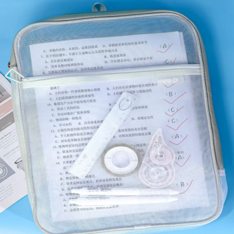 2pc Document Pocket Test Paper Folders Bag Zippered Portable Book Student Classification Data Storage File Bag Operation Filing