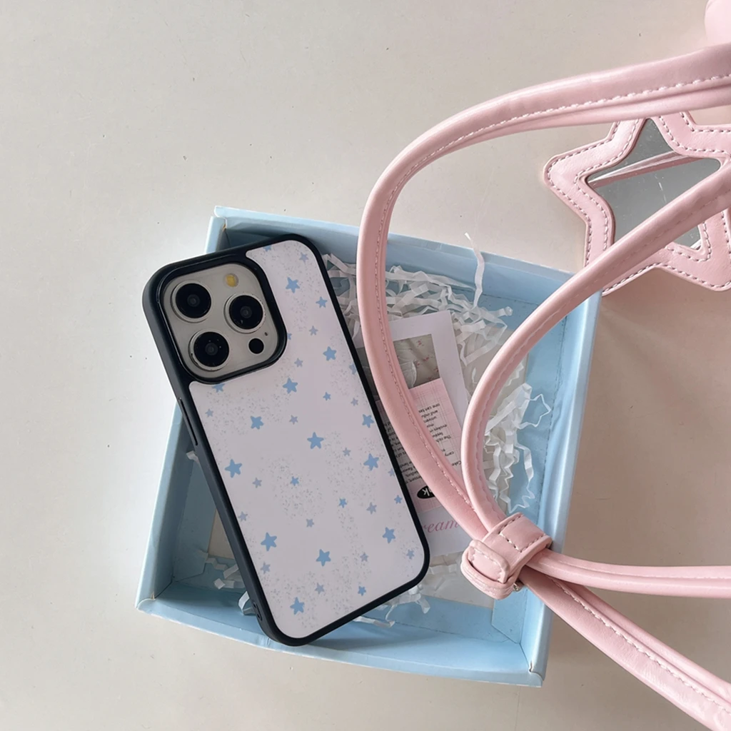 Étoiles bleues fraîches points circulaires amusant mignon chiot pansement télescopique avec support housse pour iPhone 17 16 15 14 13 Pro Max Air