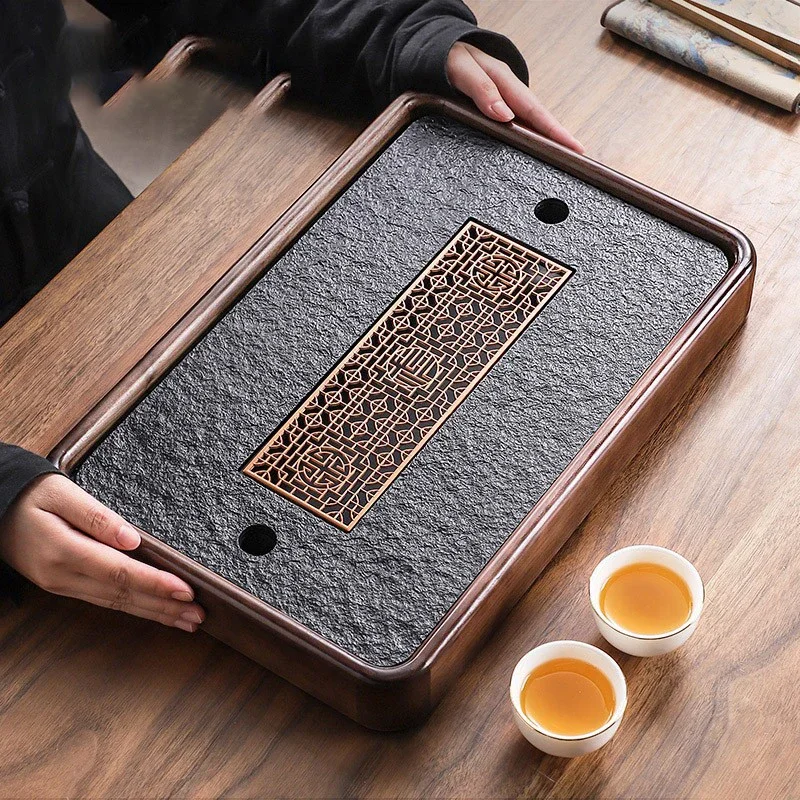 

Rectangular Solid Wood Tea Tray Black Luxury Drip Chinese Chaban Tea Tray Kung Fu Black Plateau Repas Tray Decoration Table