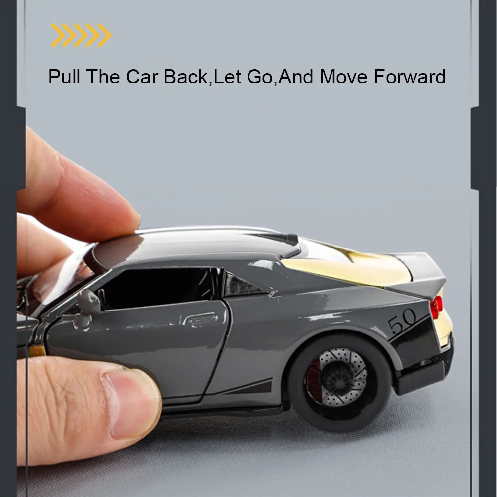 1:32 GTR50 스포츠카 모델 합금 다이캐스트 장난감 차량 문 열림 풀백 사운드 라이트 미니어처 자동차 테이블 장식