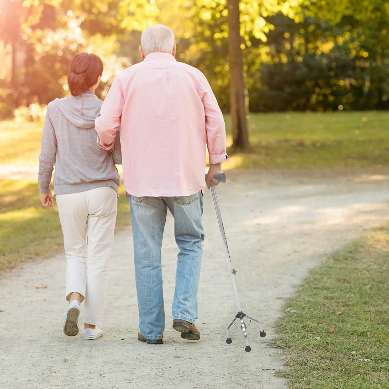 

Quad Cane Elderly Walking Stick Adjustable Nonskid Lightweight Aluminum Alloy Multi Function Walking Pole Comfortable Handle