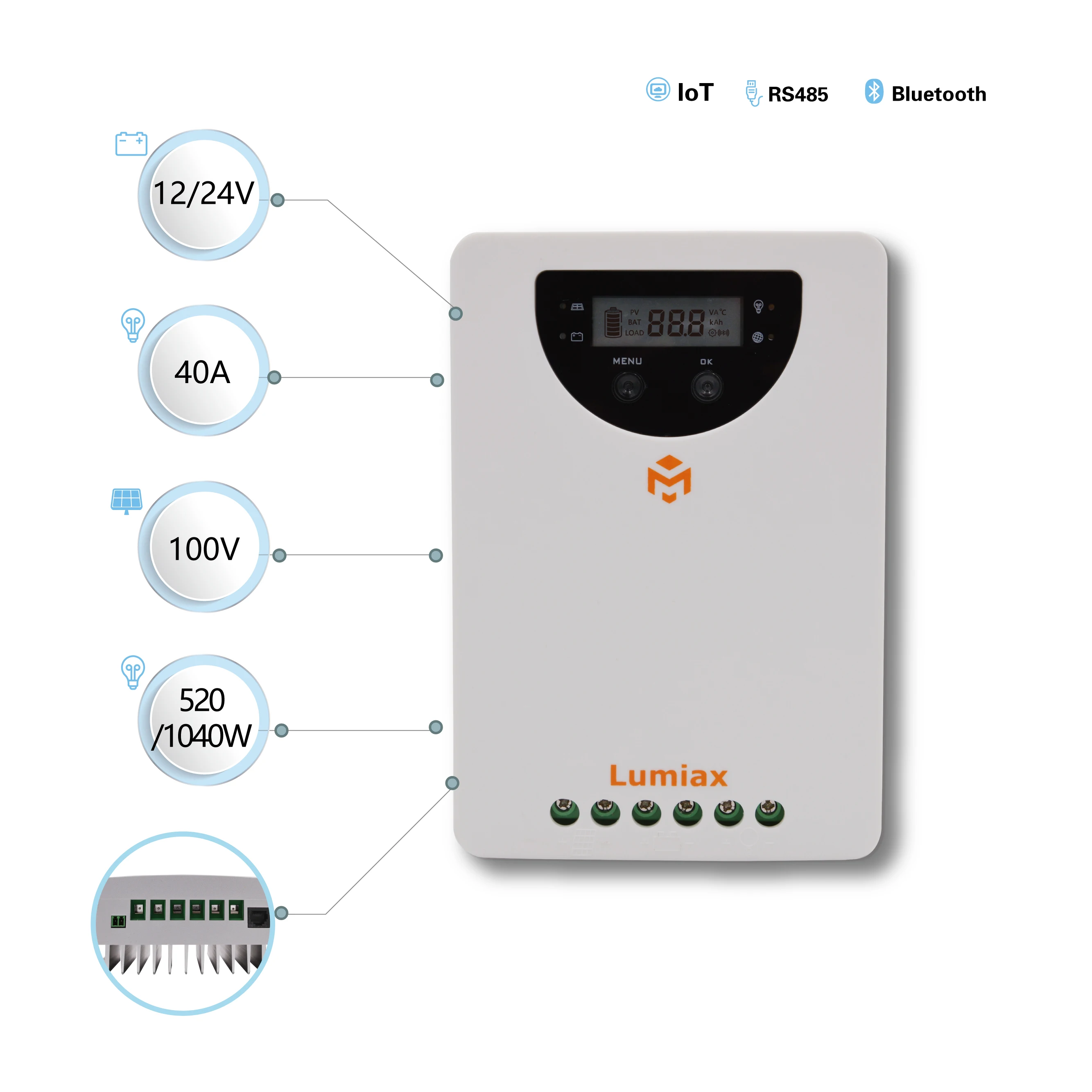 Imagem -05 - Lumiax 12v 24v 36v 48v Mppt Regulador 60a 40a 20a Controladores Solares do Carregador para o Sistema de Energia 80a 100a