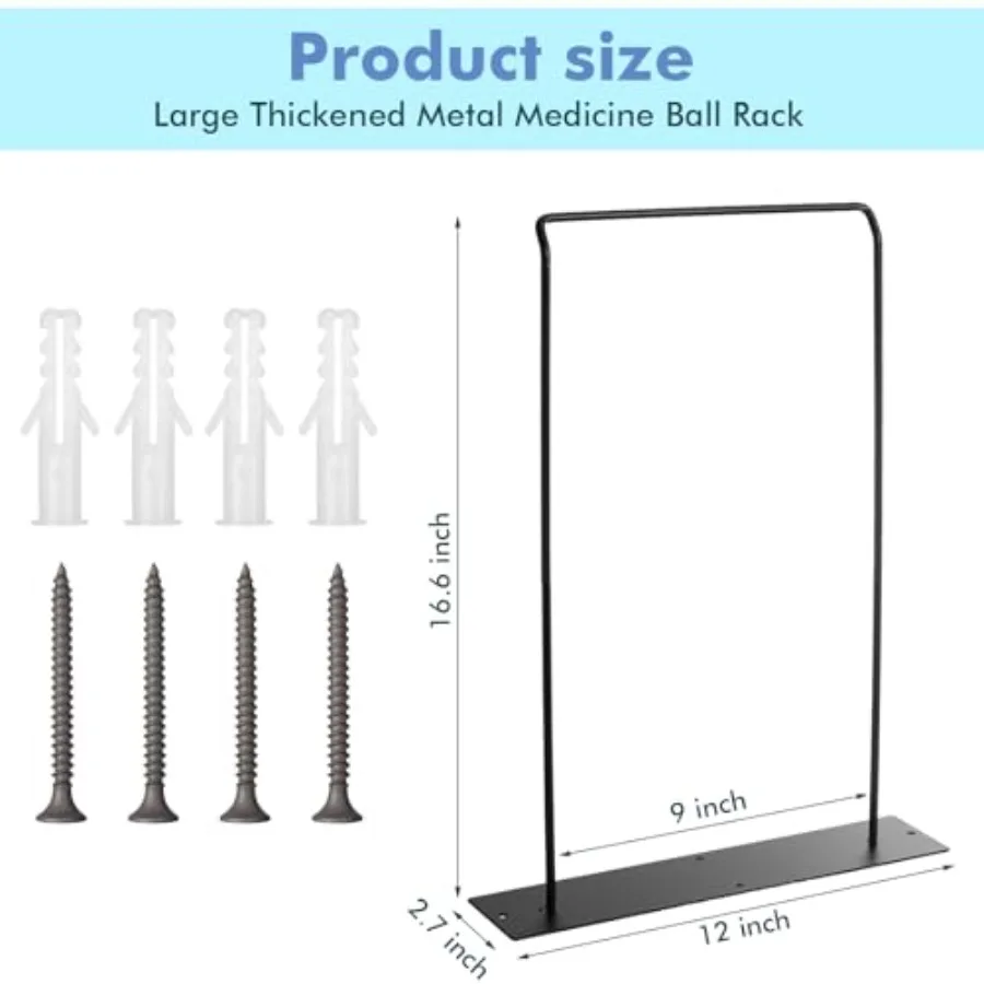 Wall-mounted metal medicine ball rack for home gyms and studios: 16.6'' black thickened yoga storage holder with space-saving d