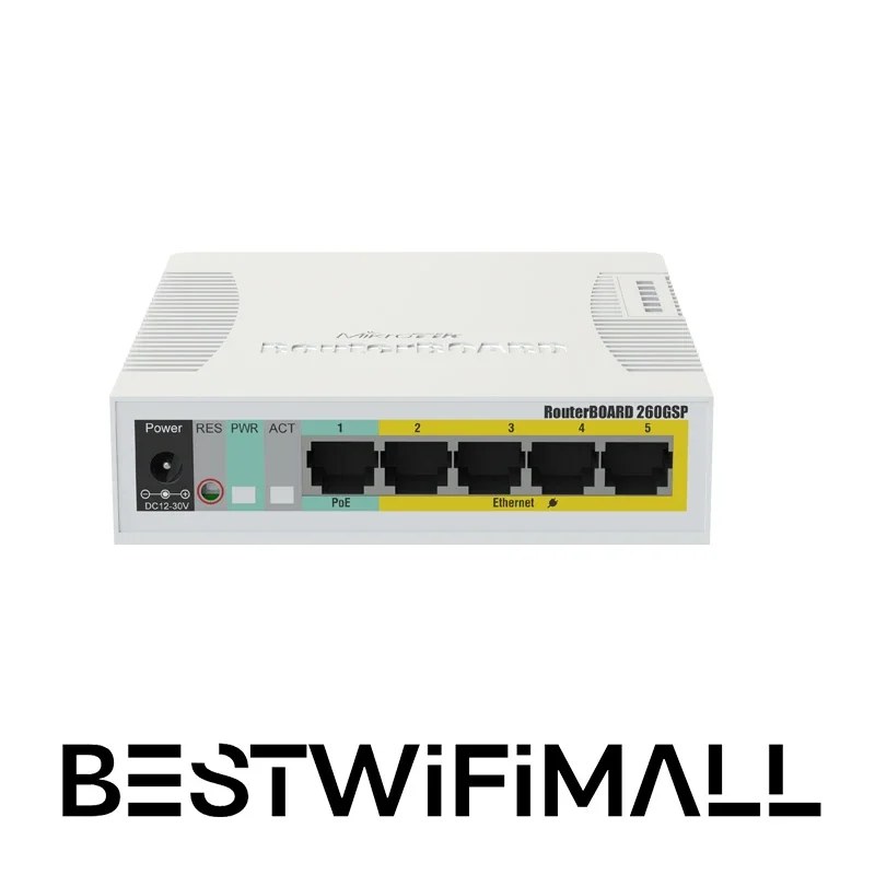 

MikroTik CSS106-1G-4P-1S / RB260GSP 5x Gigabit PoE Out Ethernet Smart Switch, SFP Cage, Plastic Case, SwOS