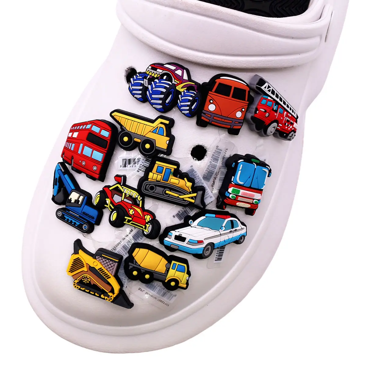 1 Pcs Cartoon Cars PVC Shoe Charms Truck Buses Motorcycle Bike Shapes Shoe Accessories Clog Pin Unisex Shoe Buckle Decorations