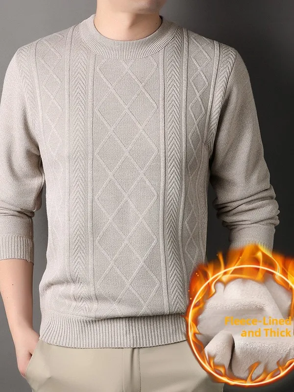 

Thiened Autumn Winter Sweater Men's Loose Knitted round Ne Pullover Warm Woolen irt Busin Sle Long Sve Long Ne