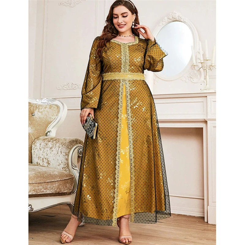 

Elegant Women Muslim Mesh Abaya Long Sleeve Maxi Dresses Turkey Arab Kaftan Islamic Party Gown Evening Jalabiya Vestidos Clothig