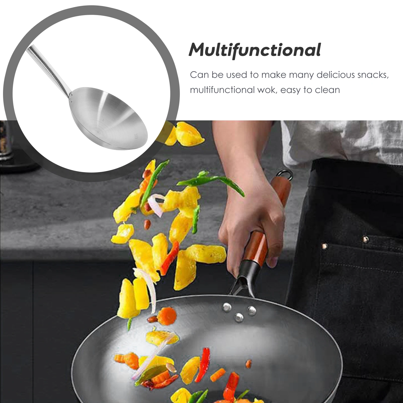 

Stainless Steel Wok Stir-fry Pan Chinese Without Coating Frying Deep Pot Pans Non Stick