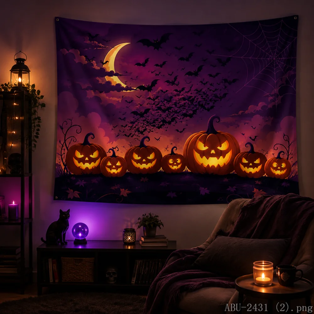 VIKAMA Gothic Halloween Tapestry, Giant Moon and Castle, Dark Fantasy Theme Wall Art for Gothic Style Room Decoration