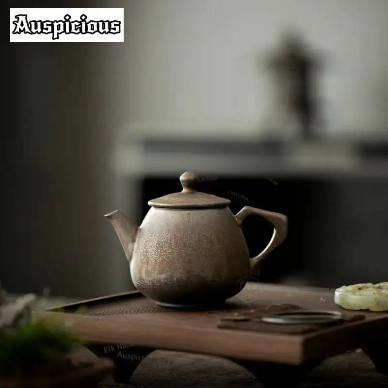 ZAEYORIA 170ml Retro Gilding Rust Glaze Teapot Zen Tea Infuser Pot Tea Making Kettle with Ball Hole Tea Ceremony Supplies Gift