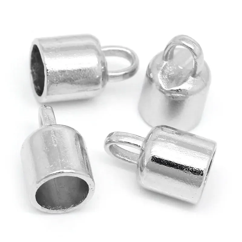 

50Pcs Silver Tone End Tips Beads Caps Fit For Necklaces Bracelets Cord Jewelry Diy Findings 14x8mm