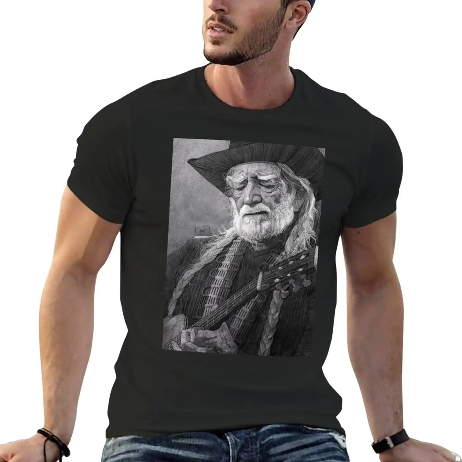 Willie mar4 Nelson illustration for the Wash T-Shirt blacks anime oversized t shirts for men