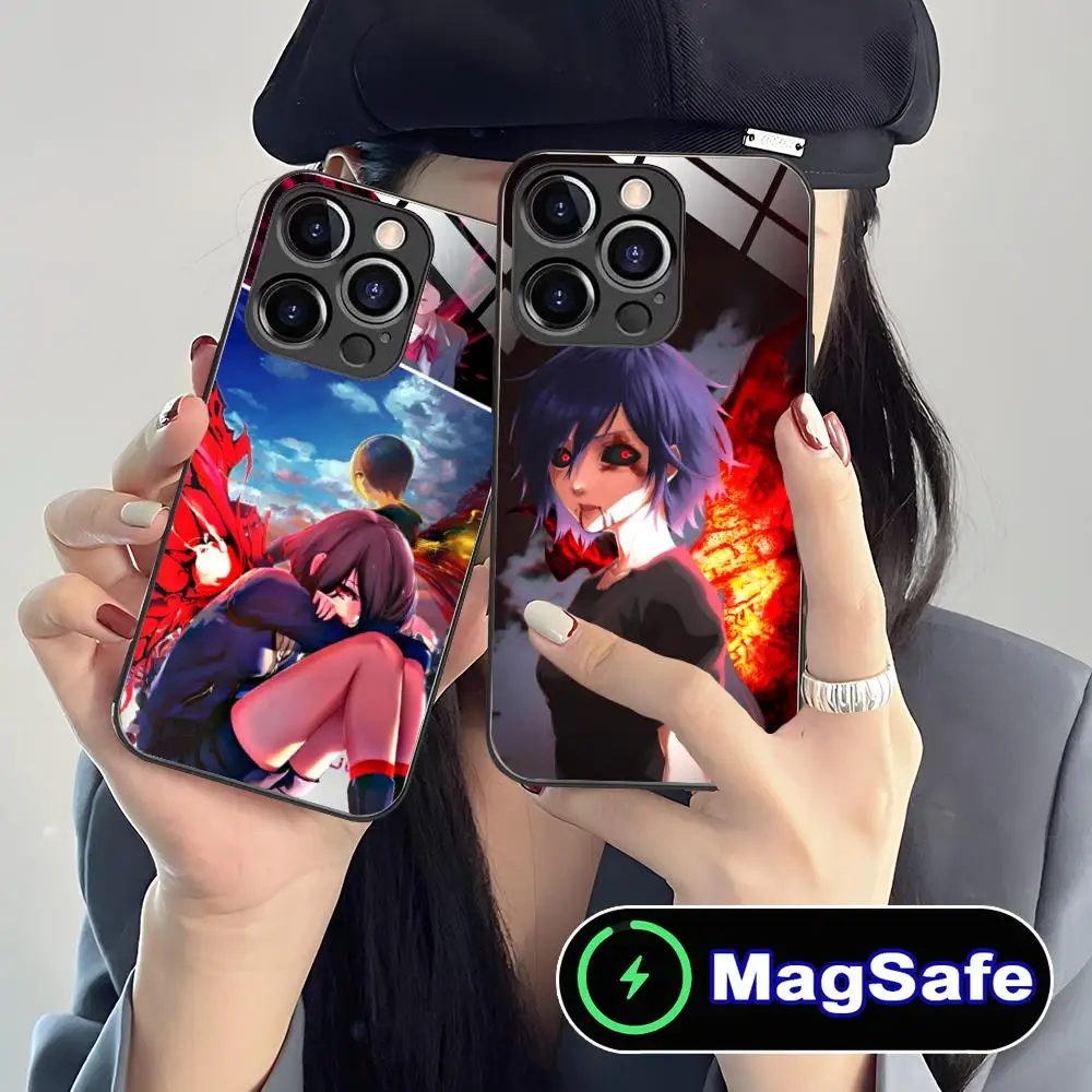 

Чехол для телефона Tokyo Ghoul Touka Kirishima для iPhone 17, 16, 15, 14, 13, 12, 11 Pro Max Plus Mini MagSafe, стеклянный цветной чехол, красивый чехол