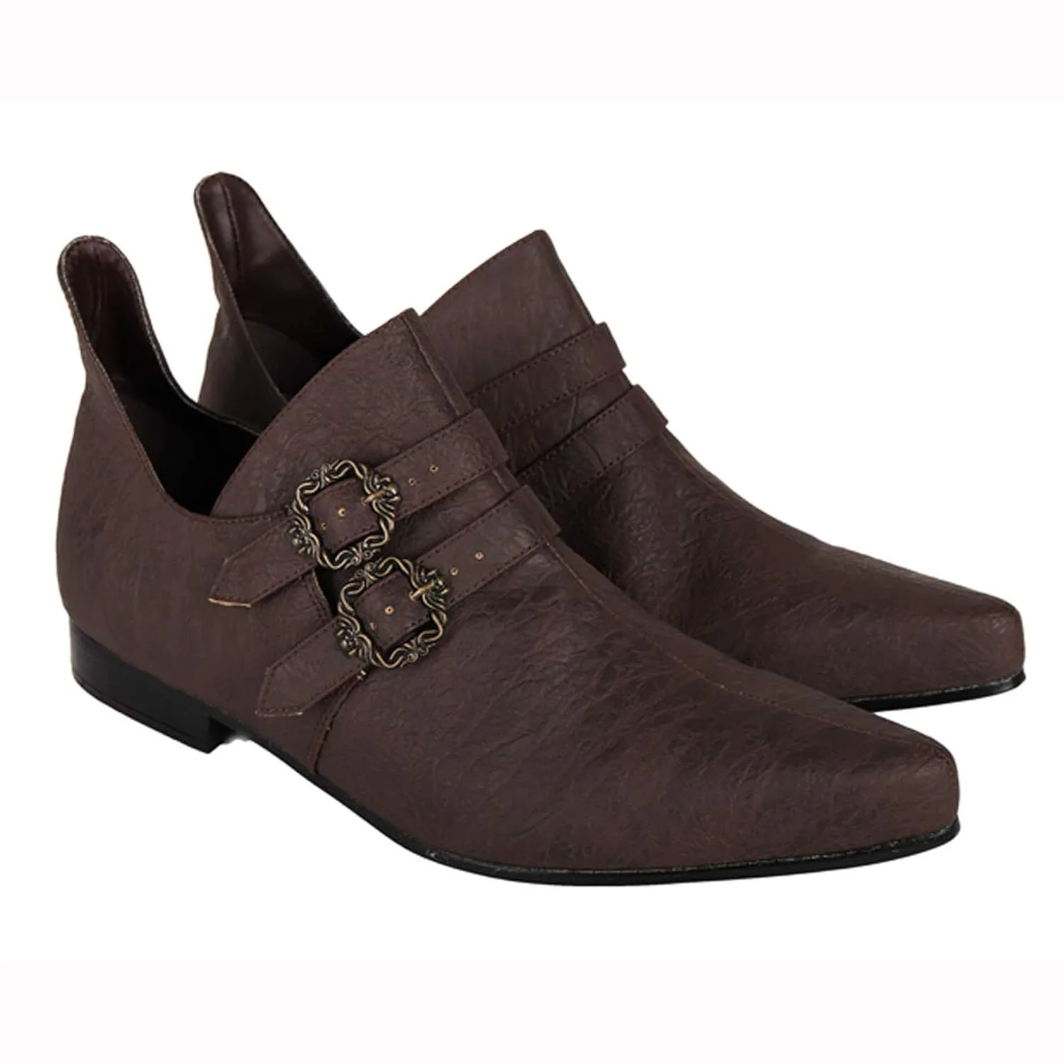 Mittelalterliche Kolonial-Piratenschuhe für Männer Retro Braun Kunstleder Doppelschnalle Viktorianische Steampunk Niedriger Absatz Cosplay-Schuhe – Detail 2