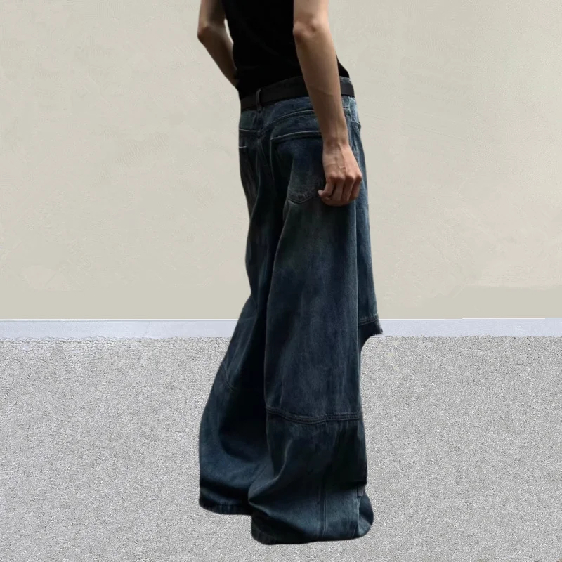 2026 Y2K Grunge Vintage Blaue Baggy Plissierte Zerrissene Gestapelte Jeans Herrenbekleidung Distressed Denim Hosen Pantalon Homme – Detail 7
