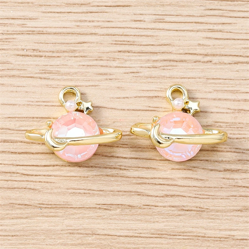5pcs 15x13mm Cute Crystal Planet Charms Pendants for Making DIY Drop Earrings Necklaces Bracelets Accessories Jewelry Findings
