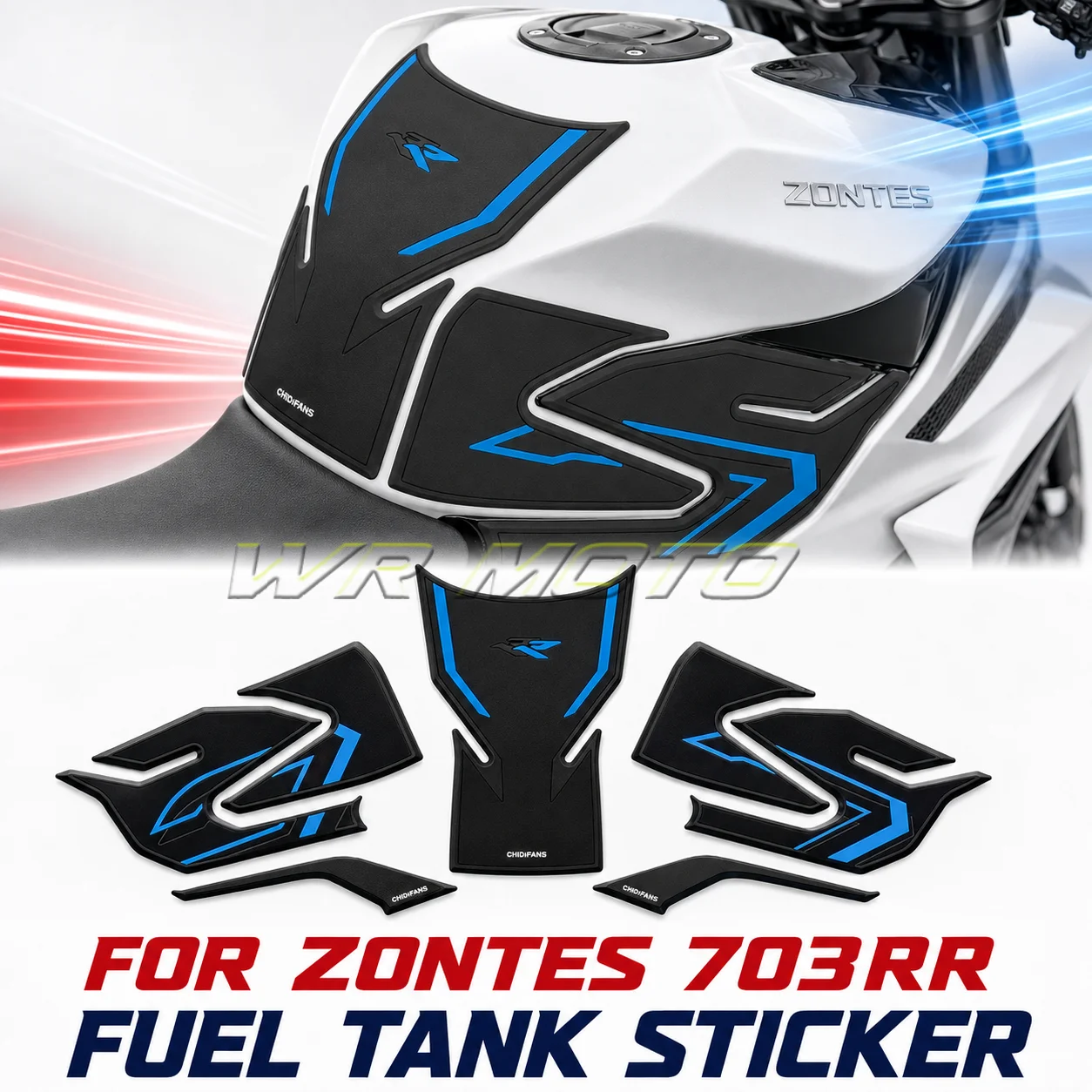 Fish‑Bone Style Fuel Tank Pad Wear‑Resistant Anti‑Scratch Body Decal Sticker Fit For ZONTES 703RR Sport Bike