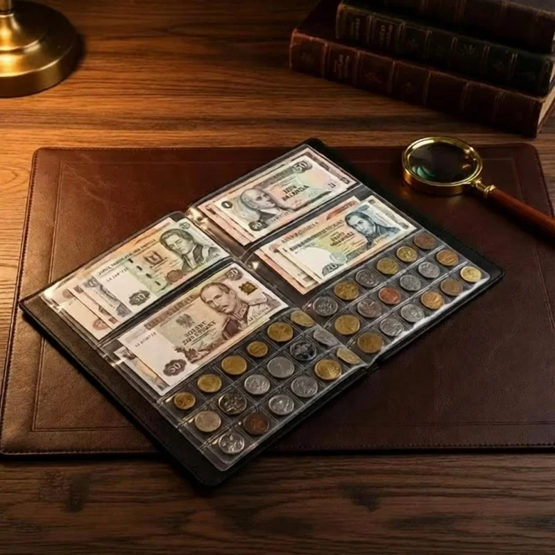 10 Sheets Banknotes And Coin Collection Book Storage Pouch Holder For Organizer